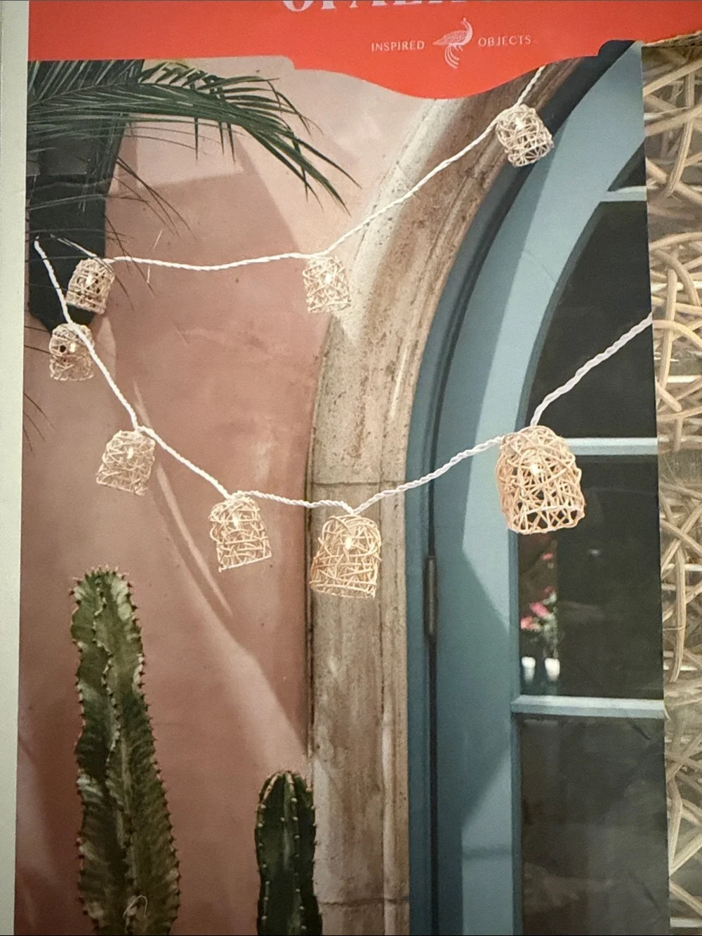 Opalhouse Natural Rattan Cage String Lights - Beige